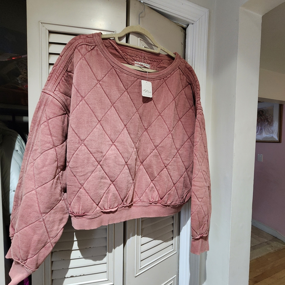 Free People We The Free Mirage Pullover Sweatshirt Top Diamond Quilted L NWT - Picture 5 of 9